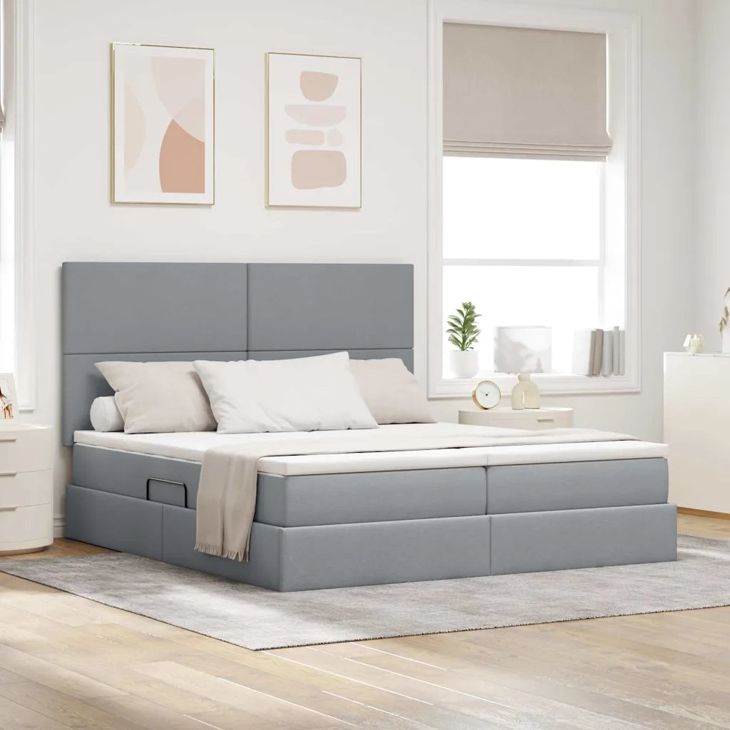 Letto con testiera Grigio chiaro 200 x 200 cm Tessuto