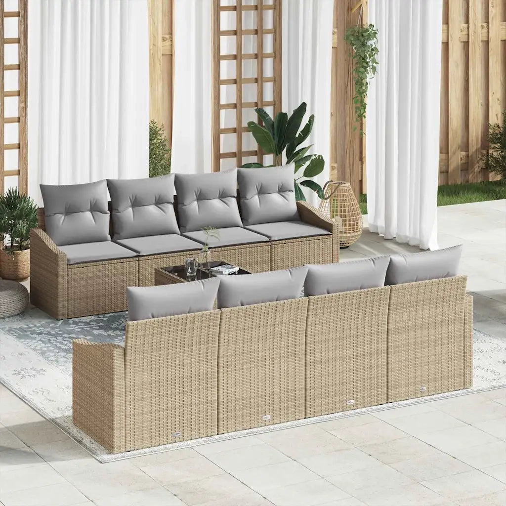 Set di divani 9 pcs Beige e Grigio Chiaro polyrattan