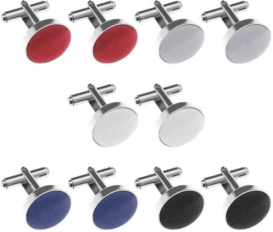 Manopole a pols 5 paia - Manopole a pols tonde - Manopole a pols classiche - Materiale metallico/Tessuto satino - Diametro 16,3 mm - Peso 7 g/Pair - Manopole a pols