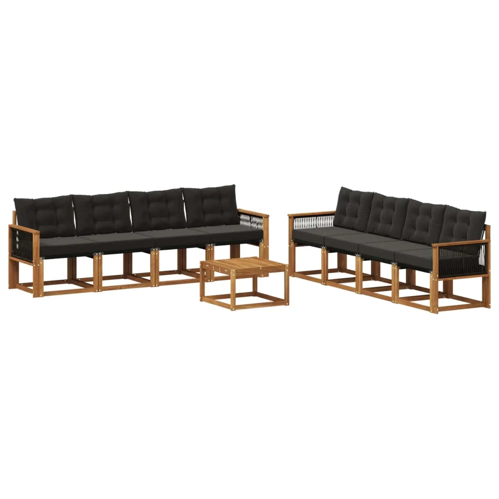 Set di divani da esterno con cuscino 9 pcs Naturale e Nero 3381856
