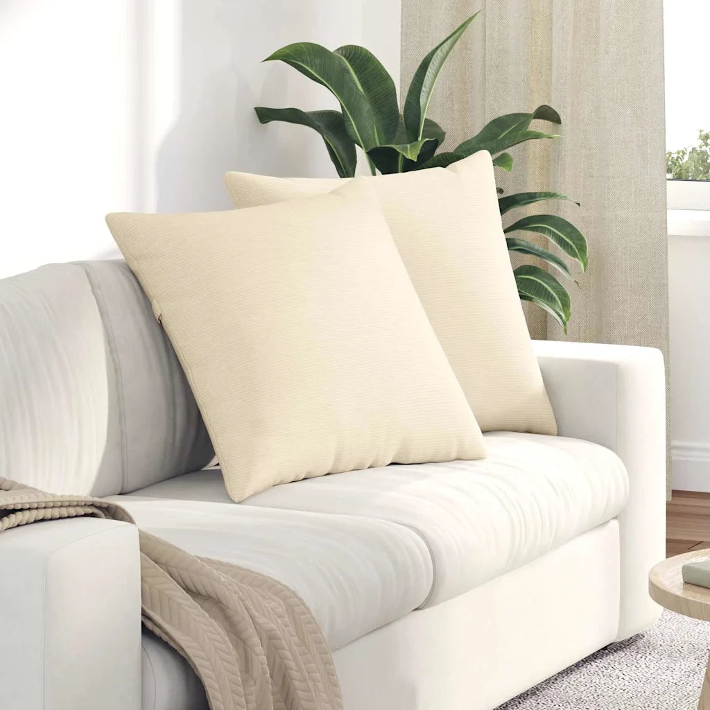 Cuscini da Divano 2 pz-Set di 2 Cuscini per Sofa Crema 80 x 80 cm Tessuto in Cords 312948