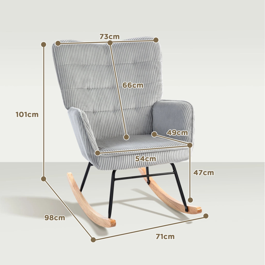 Poltrona a Dondolo in Legno e Tessuto ¨C Minimal ¨C Grigio Chiaro