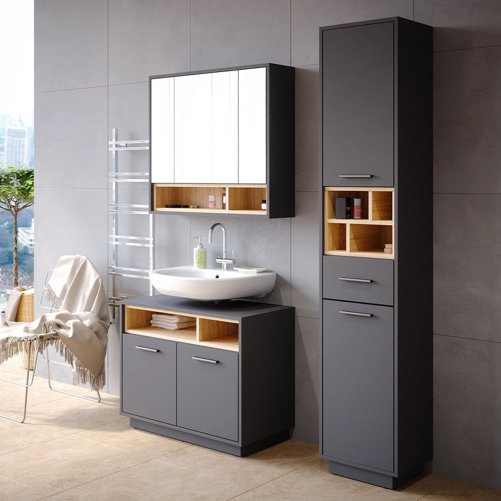 Vicco Set mobili bagno Antracite 3 parti, con colonna
