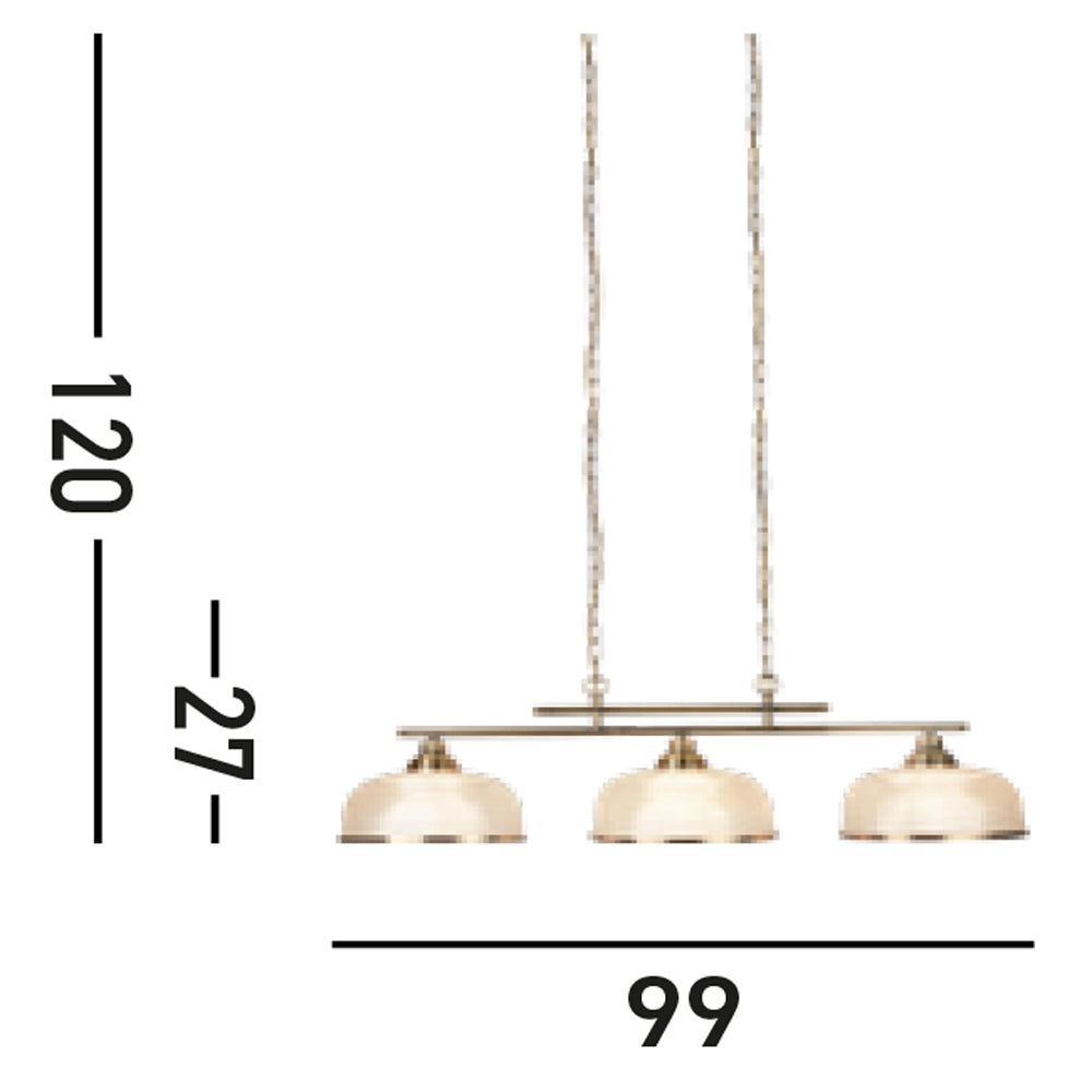 Lampadario Rustico Bistrot Ii Acciaio Ottone Vetro Trasparente 3 Luci E27