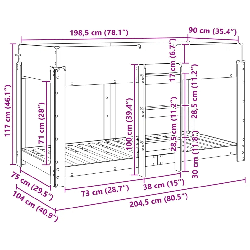 Letto a Castello per Bambini Legno vecchio 90 x 200 cm 3410521