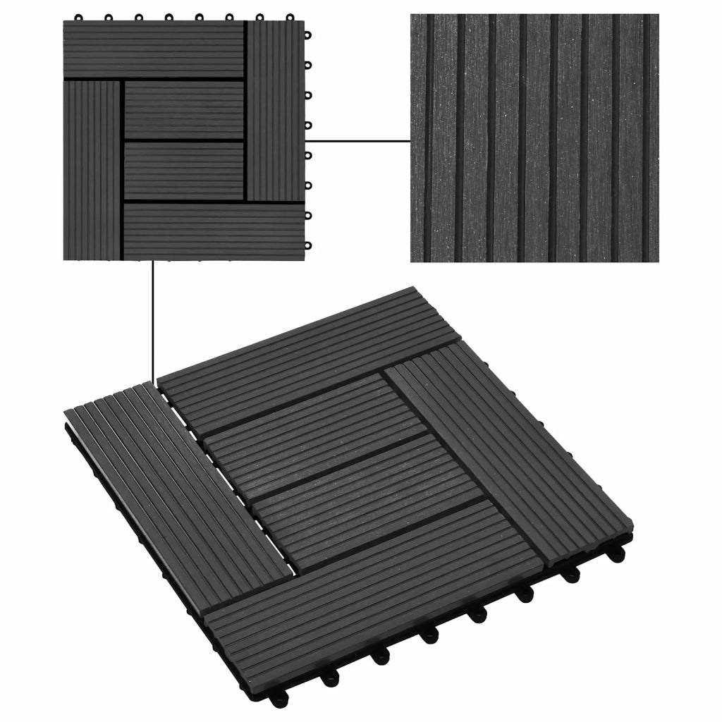 Piastrella per Decking 11 pcs Nero 30 x 30 cm WPC 42046671