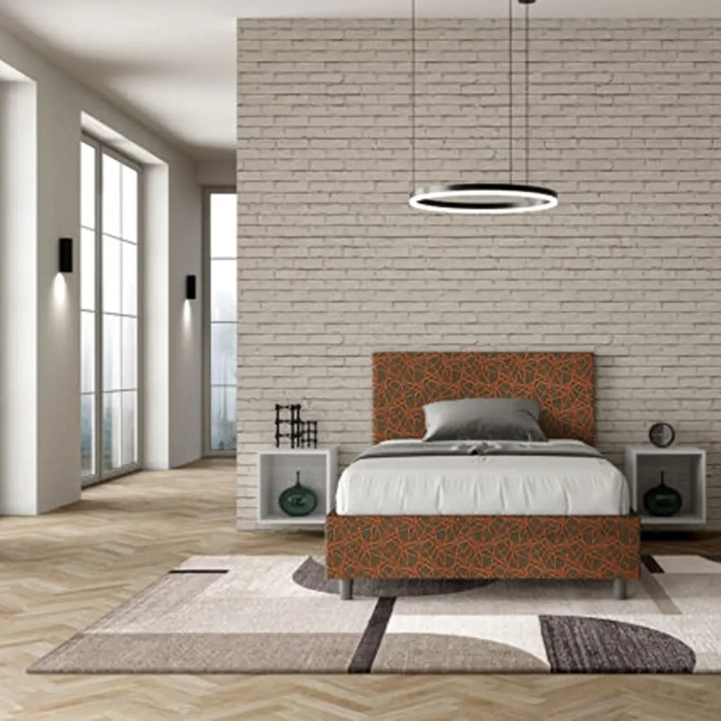 Letto una piazza e mezza con rete imbottito 120x200 tessuto Era 4 arancio Adele