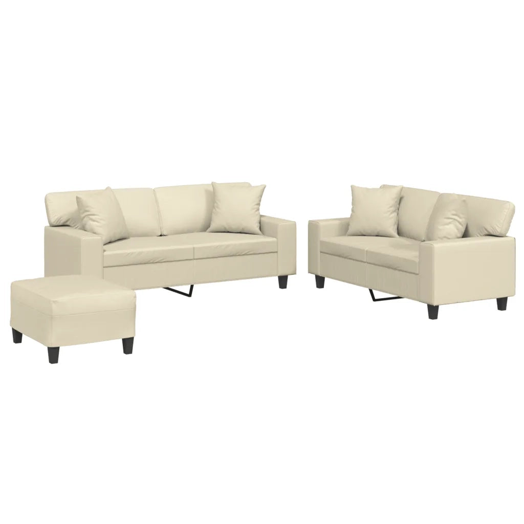 Set di Divani 3 pz con Cuscini Crema in Similpelle 3201930
