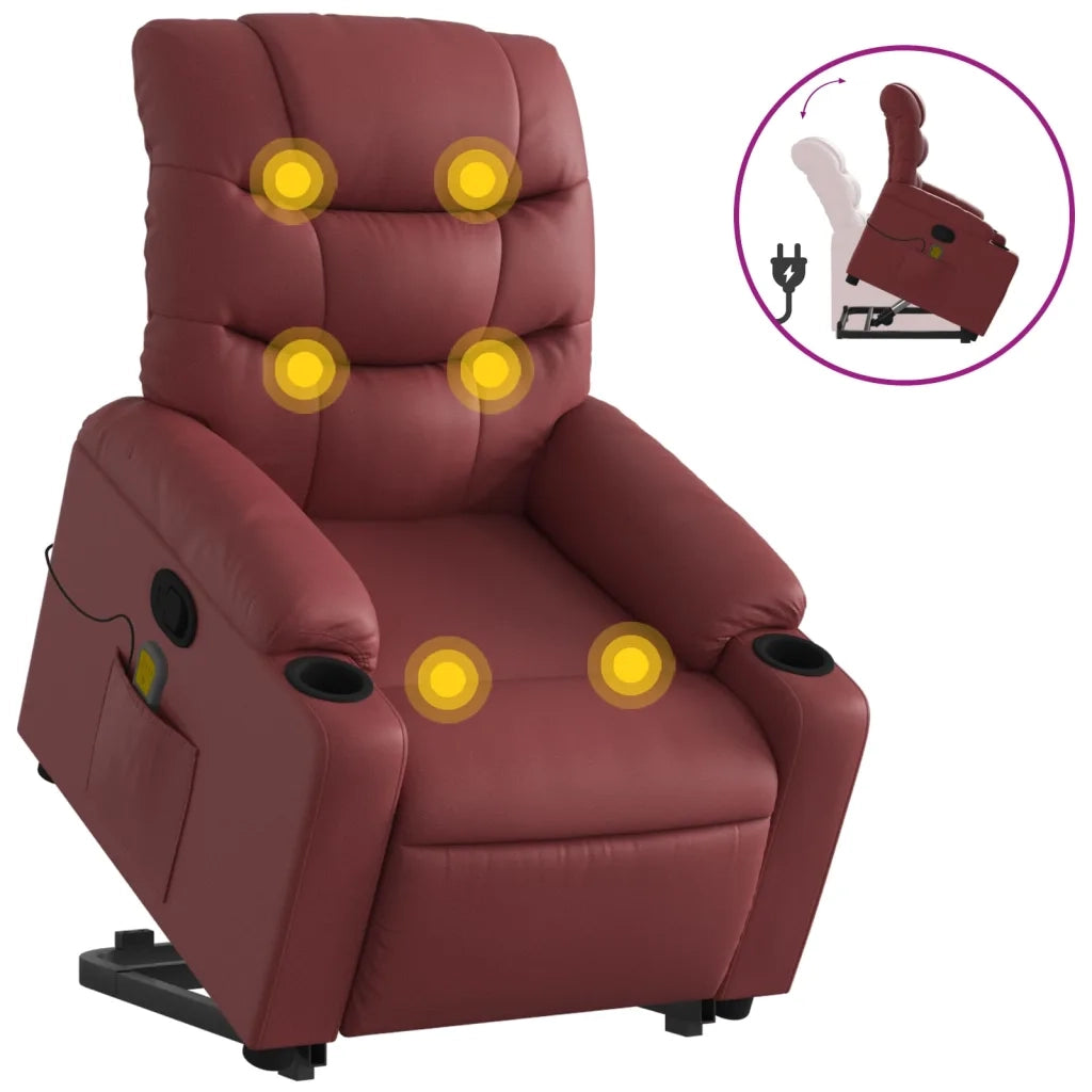 Poltrona | Sedia Relax Alzapersone Massaggi Reclinabile Rosso Vino Similpelle