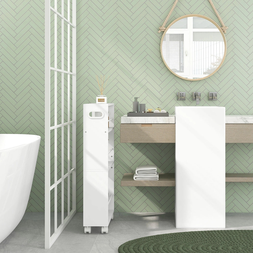 Tavolino con ruote e ripiani ¨C Minimal ¨C Bianco 45x15x80 cm