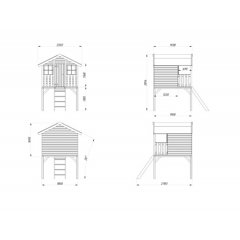 Casetta gioco bambini Toby 180x192 cm su palafitta in legno con pavimento  Esterni da Vivere