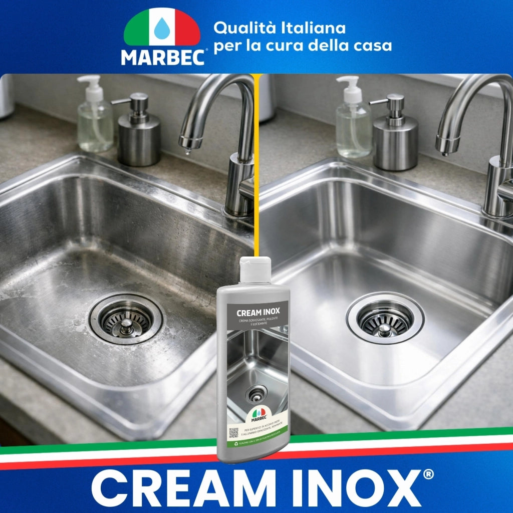 Crema detergente e lucidante per acciaio inox, elimina aloni e impronte Marbec CREAM INOX® - 250GR