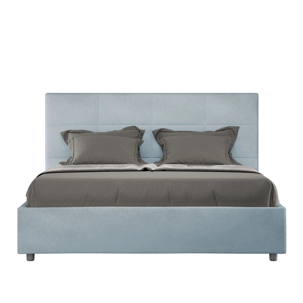BS COM Letto matrimoniale senza rete imbottito 160x190 microfibra azzurro
