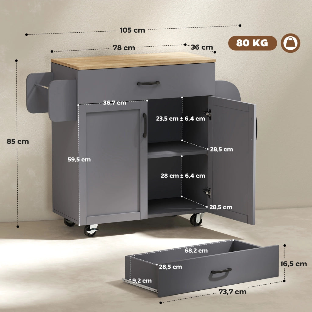 Mobile Cucina con Ruote ¨C Minimal ¨C Grigio 105x36x85 cm