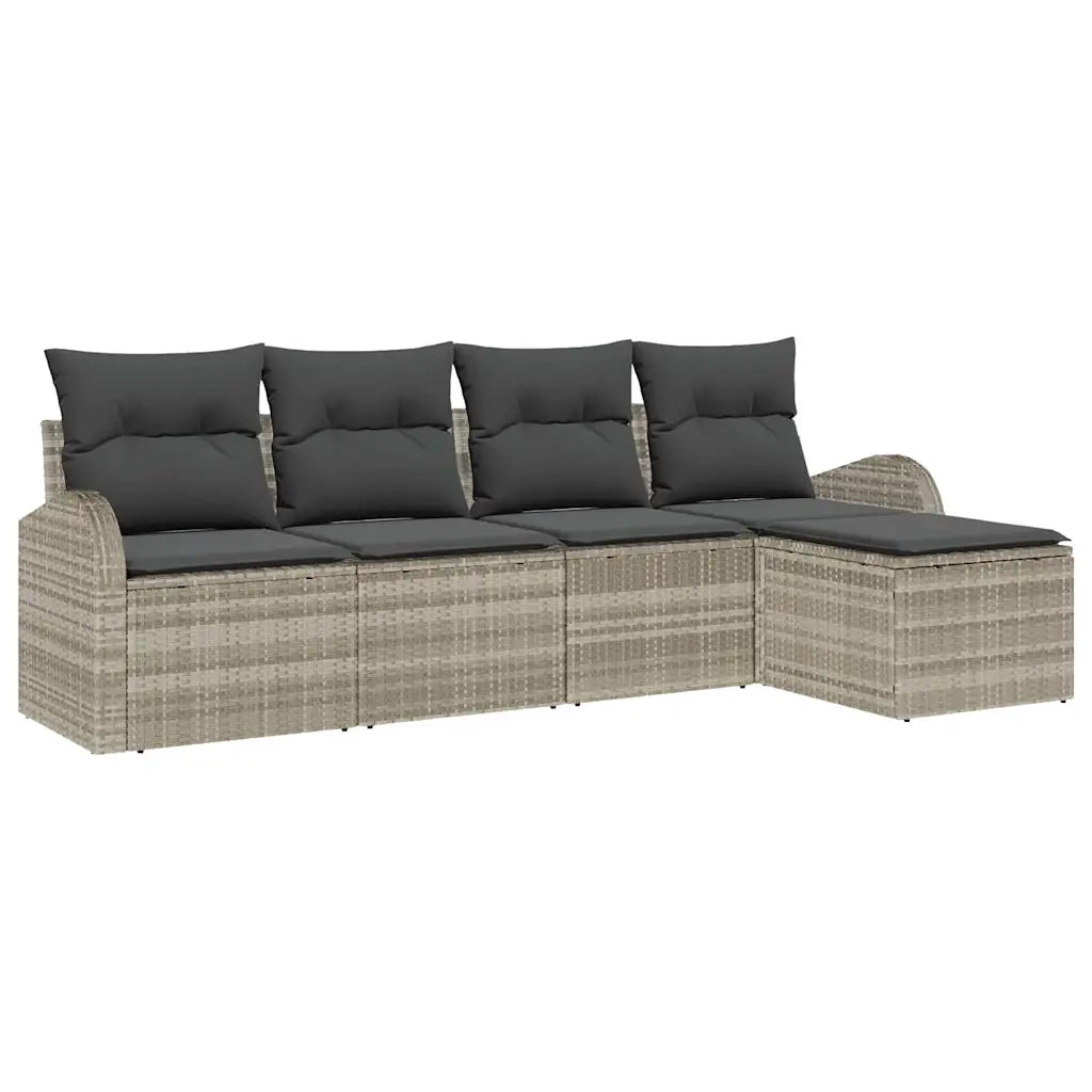 Set Divano da Giardino 5 pcs Grigio chiaro polyrattan