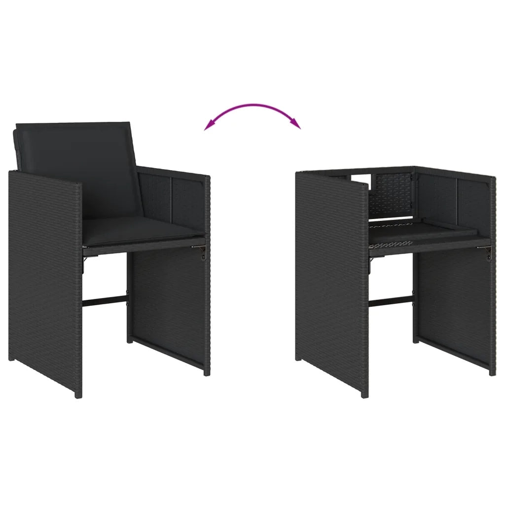 Set da Pranzo da Giardino 15 pz con Cuscini Nero in Polyrattan 3277938