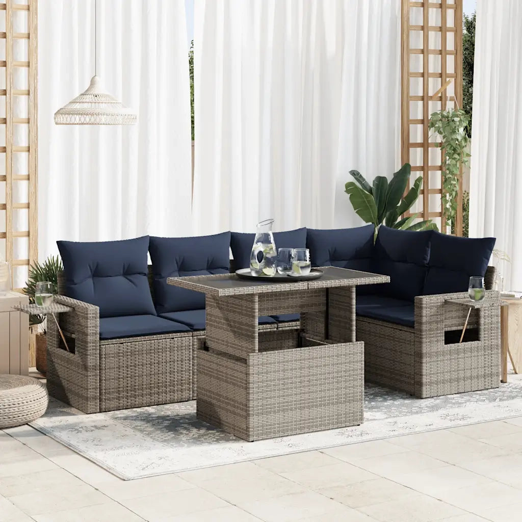 Set Divano da Giardino 6pz con Cuscini Grigio Polyrattan Acacia 3326482