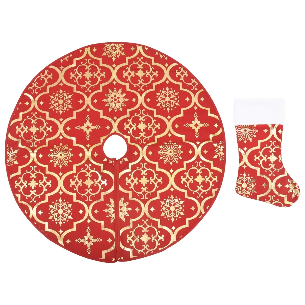 Gonna per albero di Natale-Decorazioni natalizie di lusso con calza rossa 122 cm in tessuto