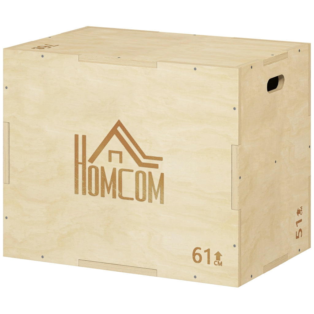 Box Pliometrico in Legno 3 in 1 con Maniglie ¨C Xylo ¨C Legno Naturale 61x51x76 cm