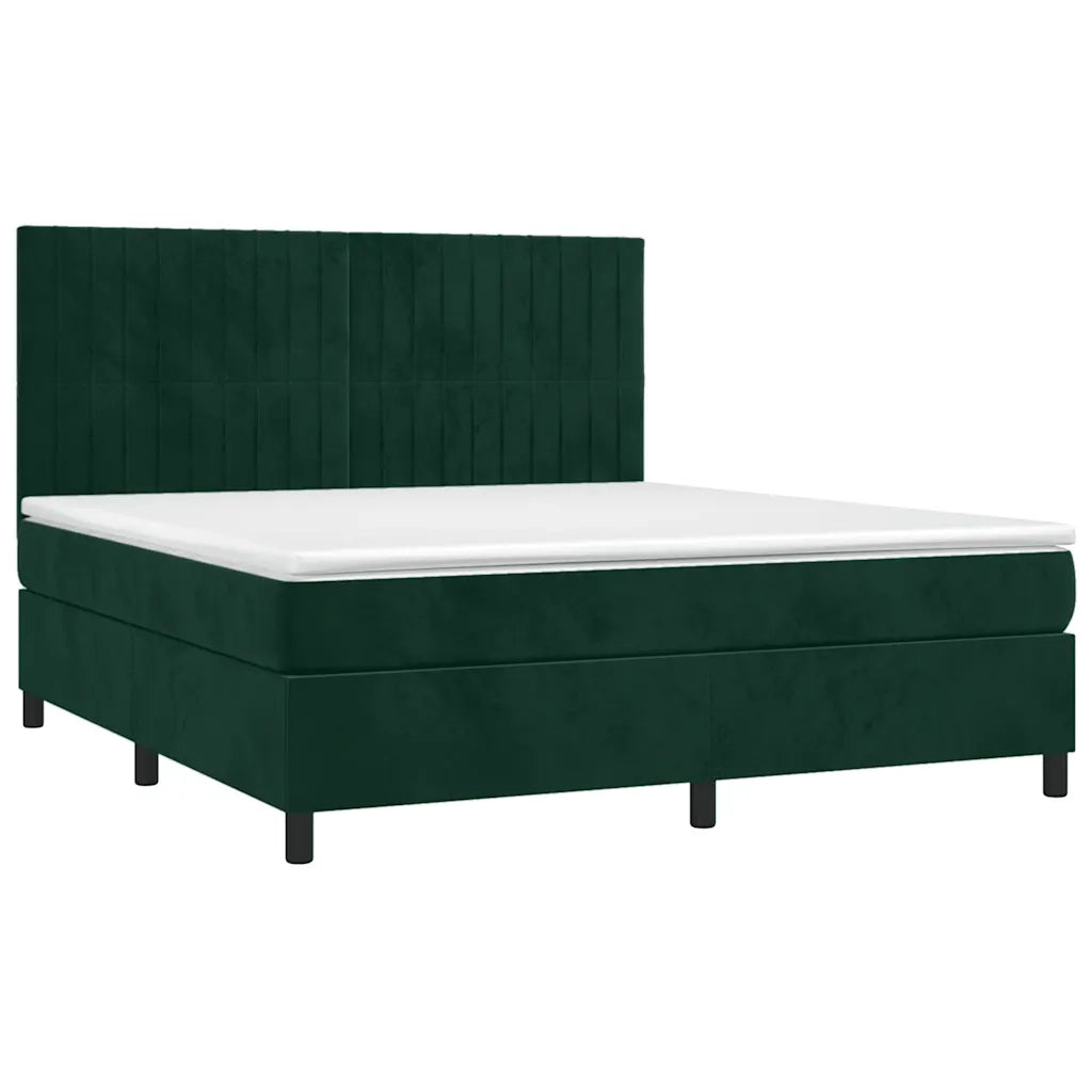 Letto a Molle con Materasso e LED Verde Scuro 180x200cm Velluto 3136260