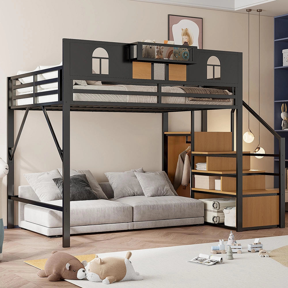 Letto a soppalco - Xylo - 140x200 cm nero con scrivania