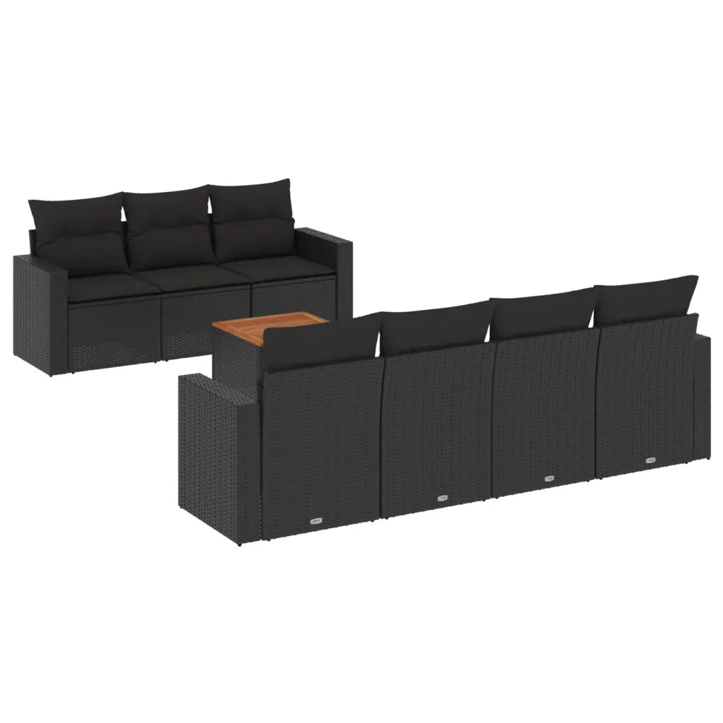 Set Divani da Giardino con Cuscini 8 pz Nero in Polyrattan 3224025