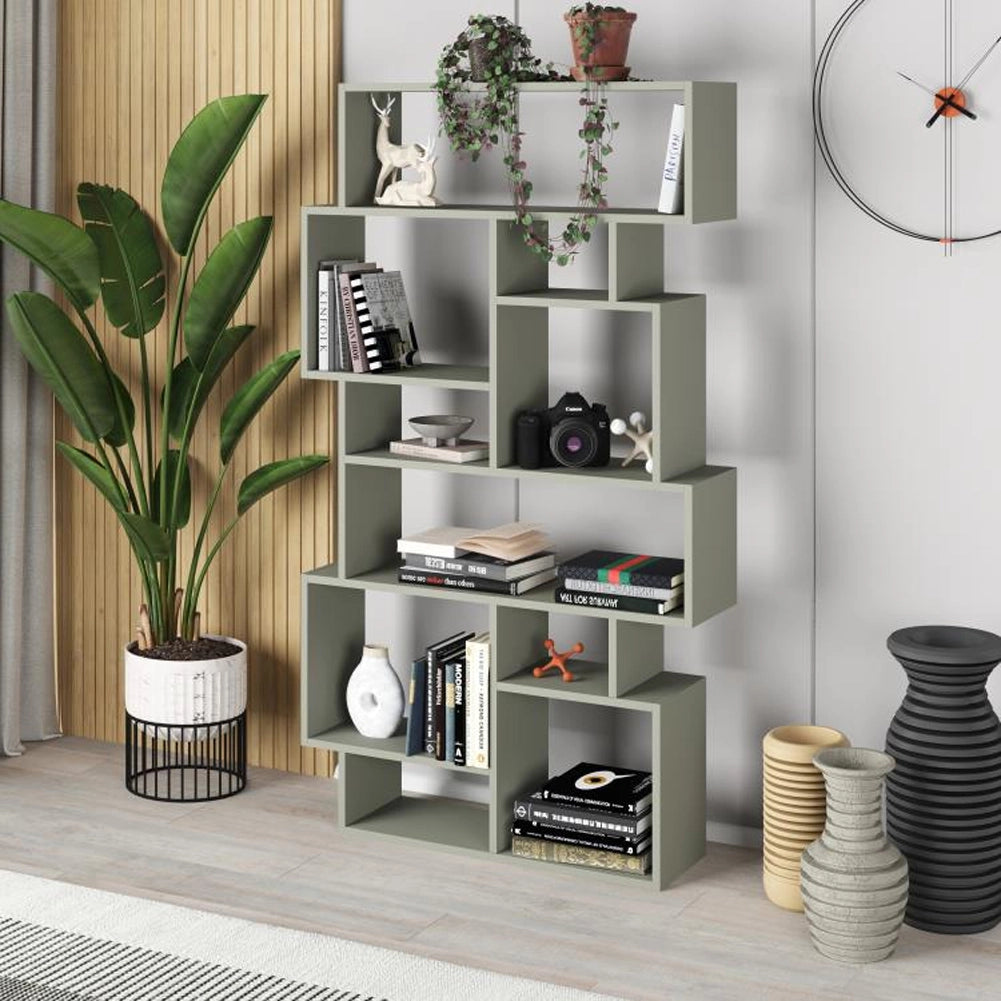 Libreria Design Moderna 168x96x25 cm Scaffale 8 Ripiani in MDF Verde