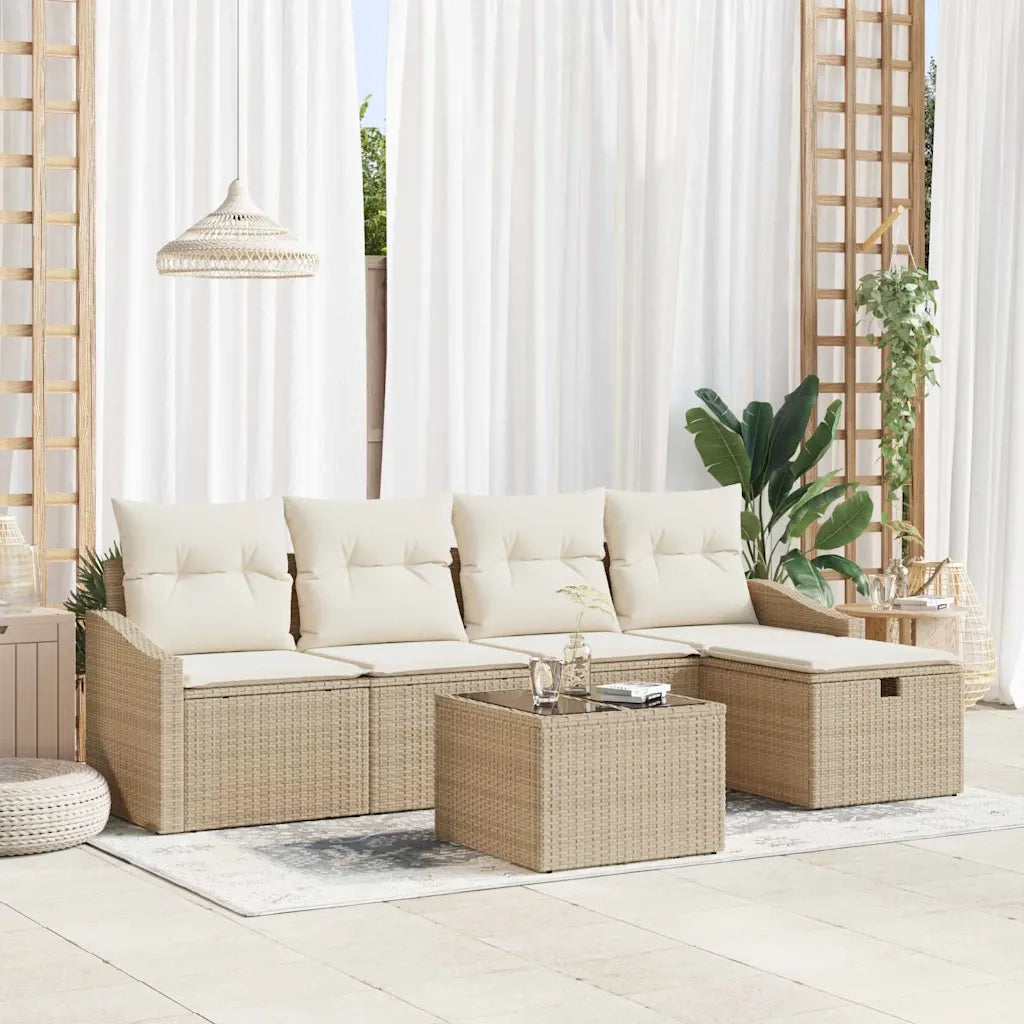 Set di divani con cuscino con archiviazione Beige polyrattan 3359270
