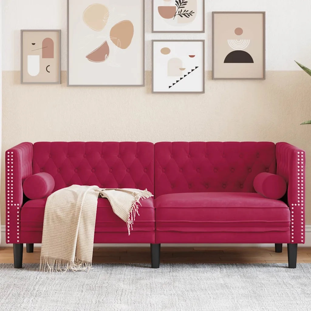 Divano Chesterfield con Rinforzi 2 Posti Rosso Vino in Velluto 372687