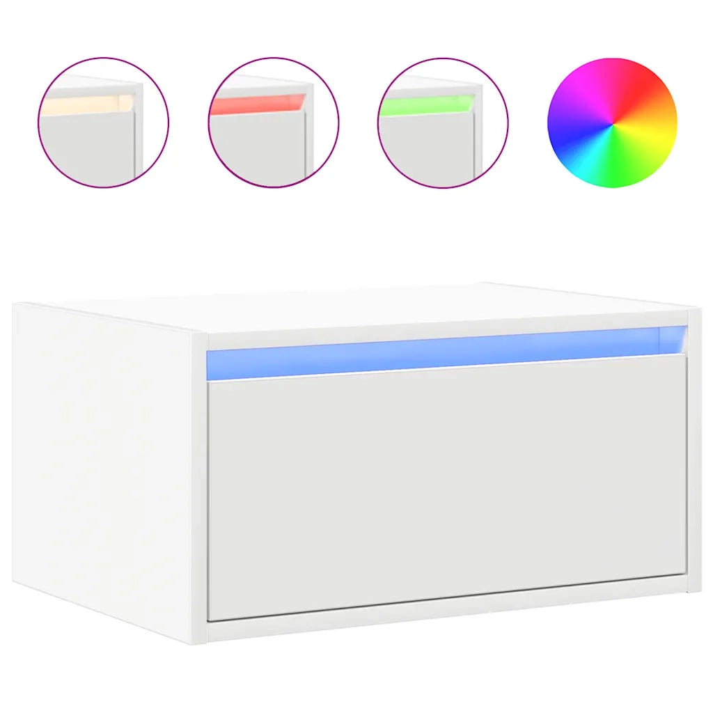 Comodino | Armadio da Notte | Mobiletto da notte a Parete con Luci LED Bianco