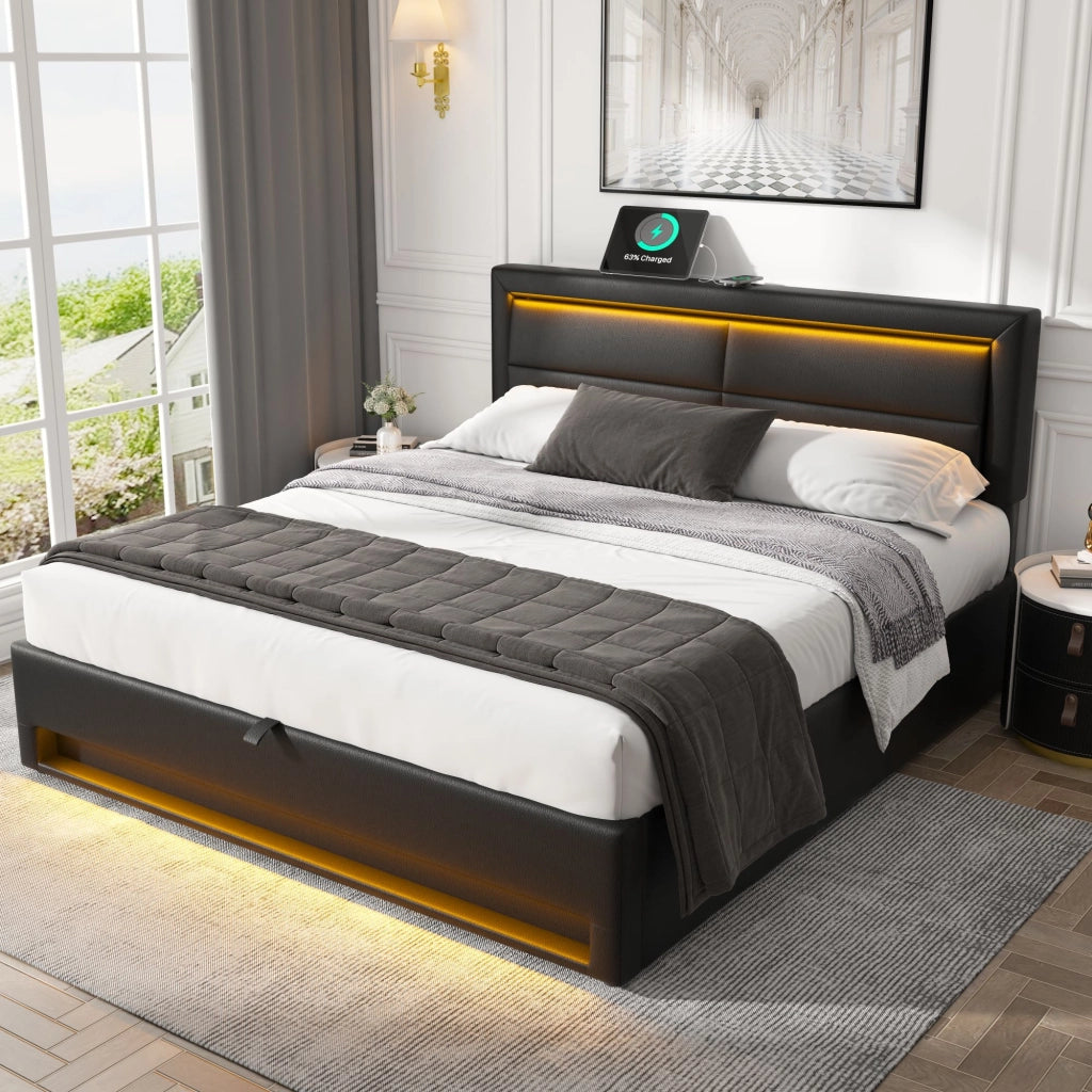 letto imbottito pu nero 160 x 200 cm