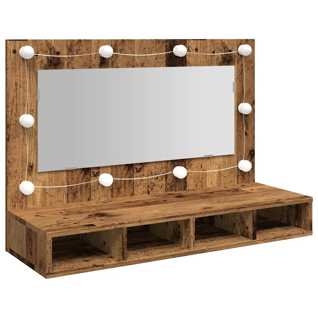 Mobile a Specchio con LED Legno Antico 90x31,5x62 cm 857005