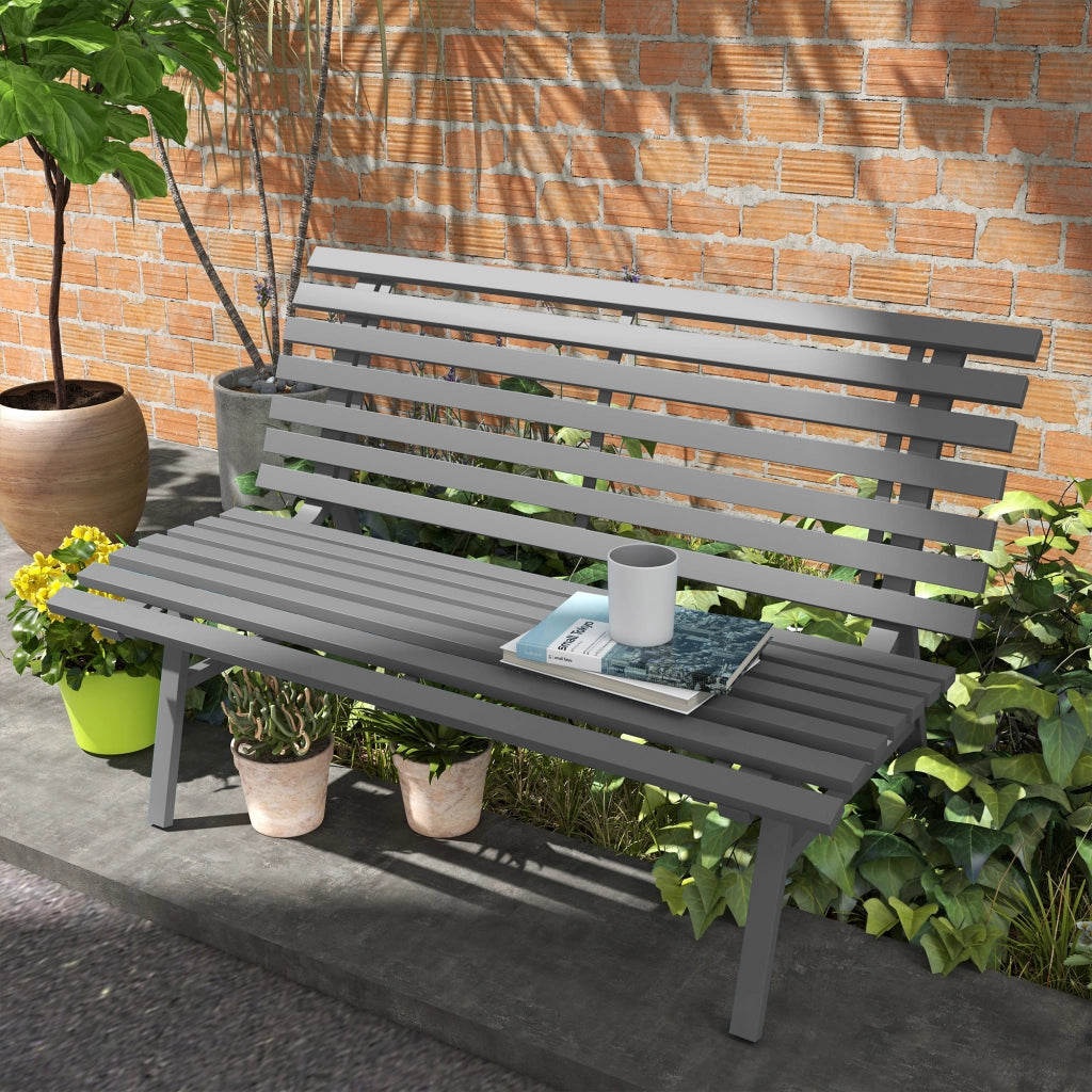 Banc de jardin banc de parc biplace avec dossier en aluminium 123x67x79cm gris pour balcon de la terrasse jardin