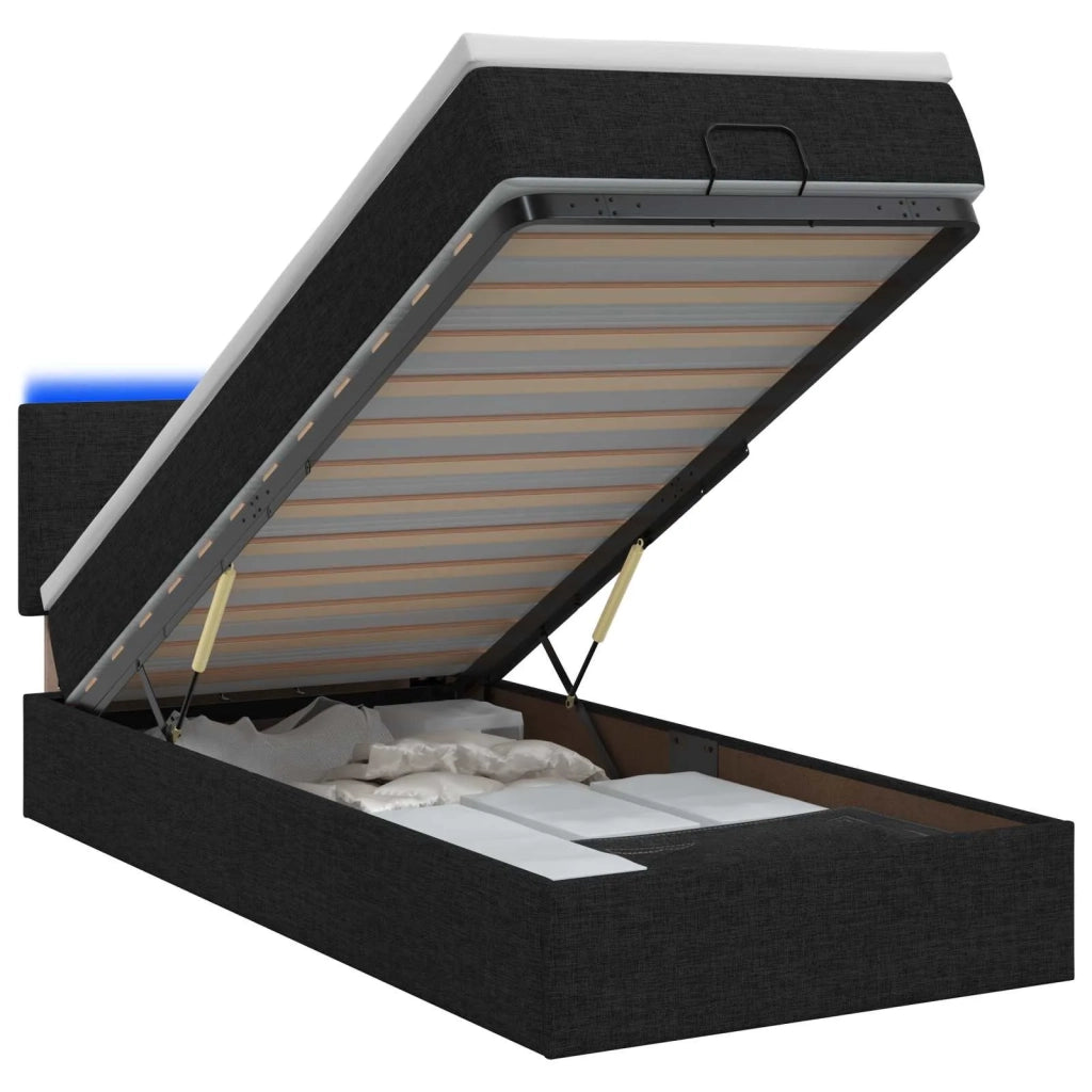 Letto Ottomano con Materasso e LED Nero 90 x 200 cm Tessuto 3456879