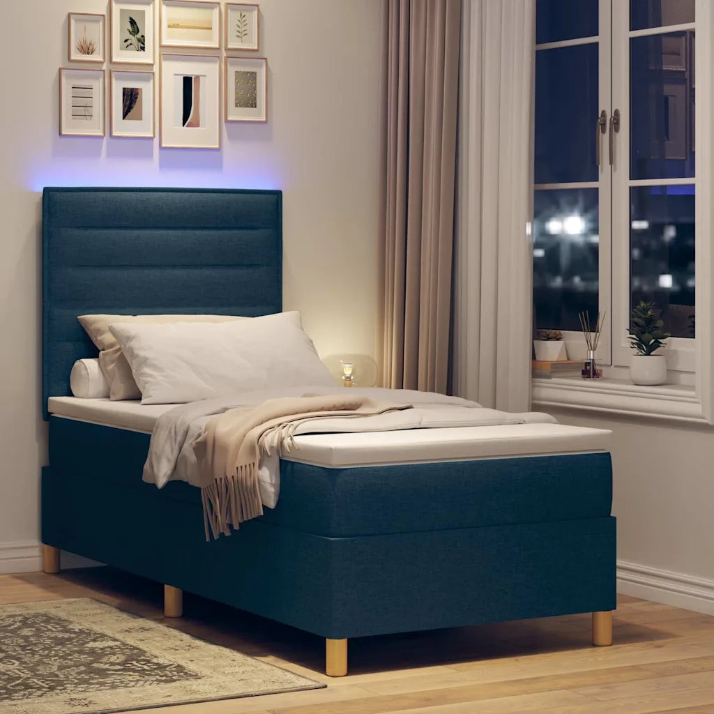 Letto a Sorgente LED con materasso Blu 90 x 200 cm Tessuto 3342997
