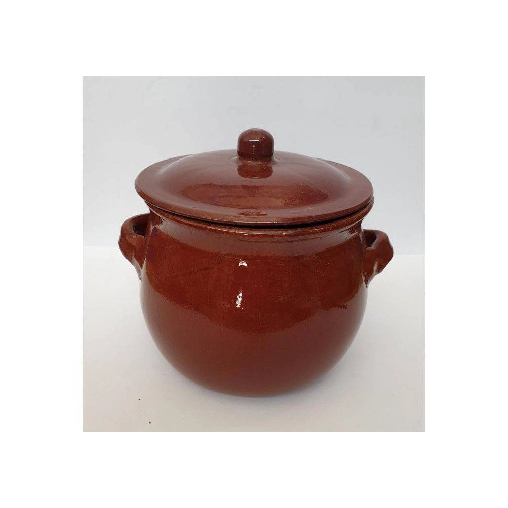 Trade Shop - Pentola Tegame In Terracotta Bombata Con Manici E Coperchio Da Forno Cottura 20 -