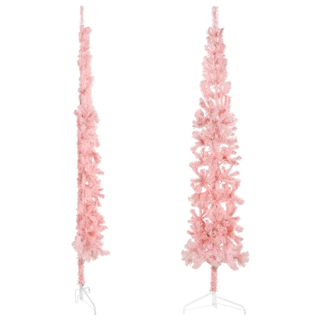 Albero Natale Artificiale Sottile a Metà e Supporto Rosa 240 cm 344573