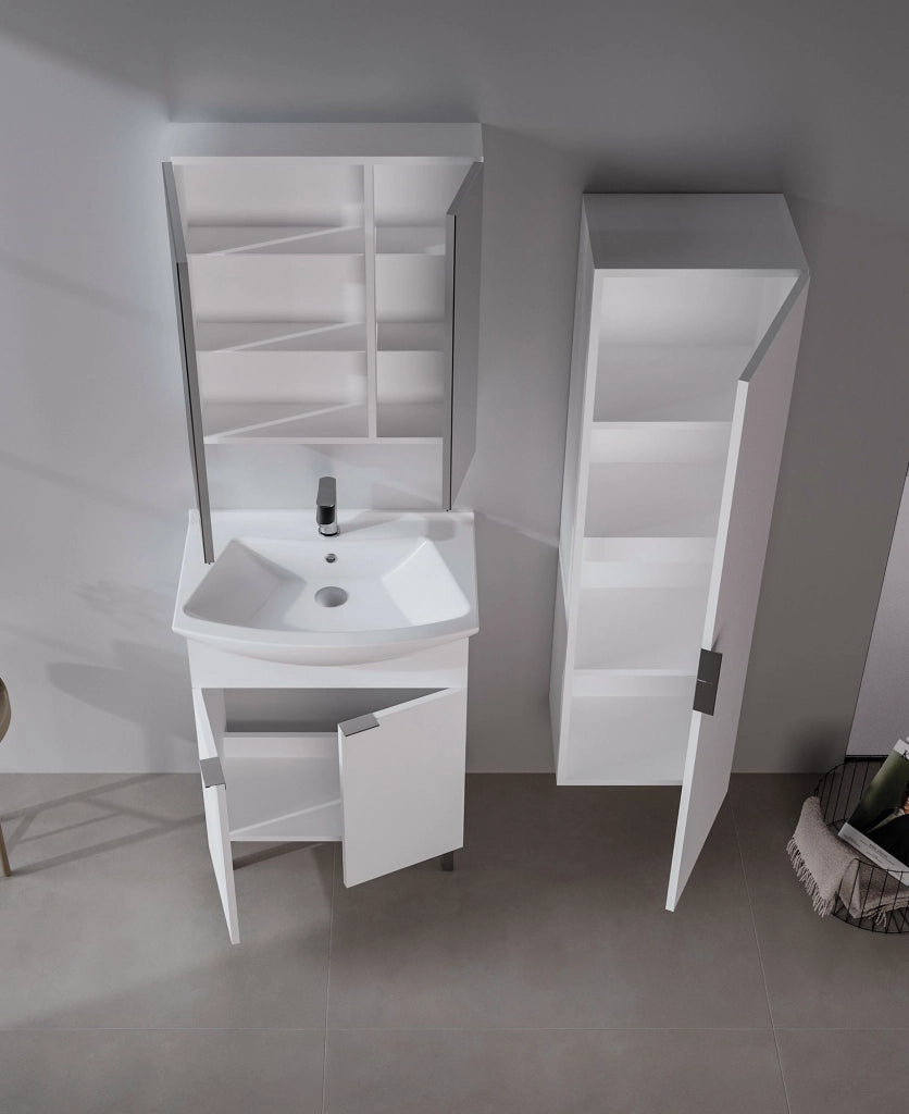 Mobile da bagno con specchio "Purus Desna 60" - 60 x 16 x 66 cm - Bianco