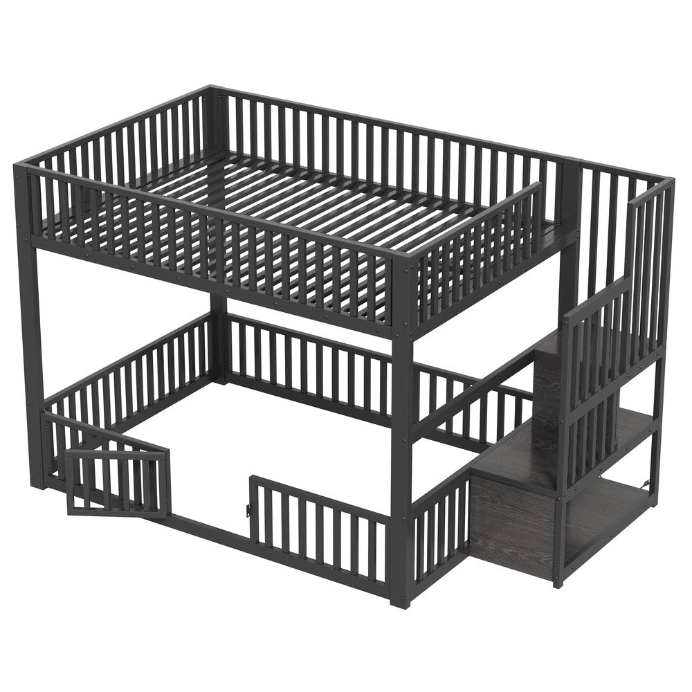 Letto a Castello con LED e Scala Contenitore ¨C Xylo ¨C Nero 140x200
