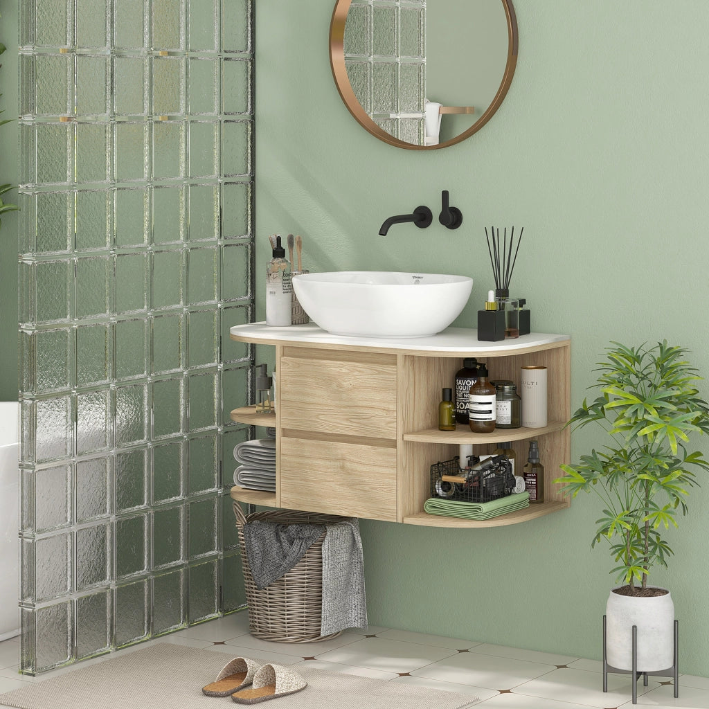 Mobile Sottolavabo Sospeso con Cassetti e Ripiani ¨C Minimal ¨C Marrone