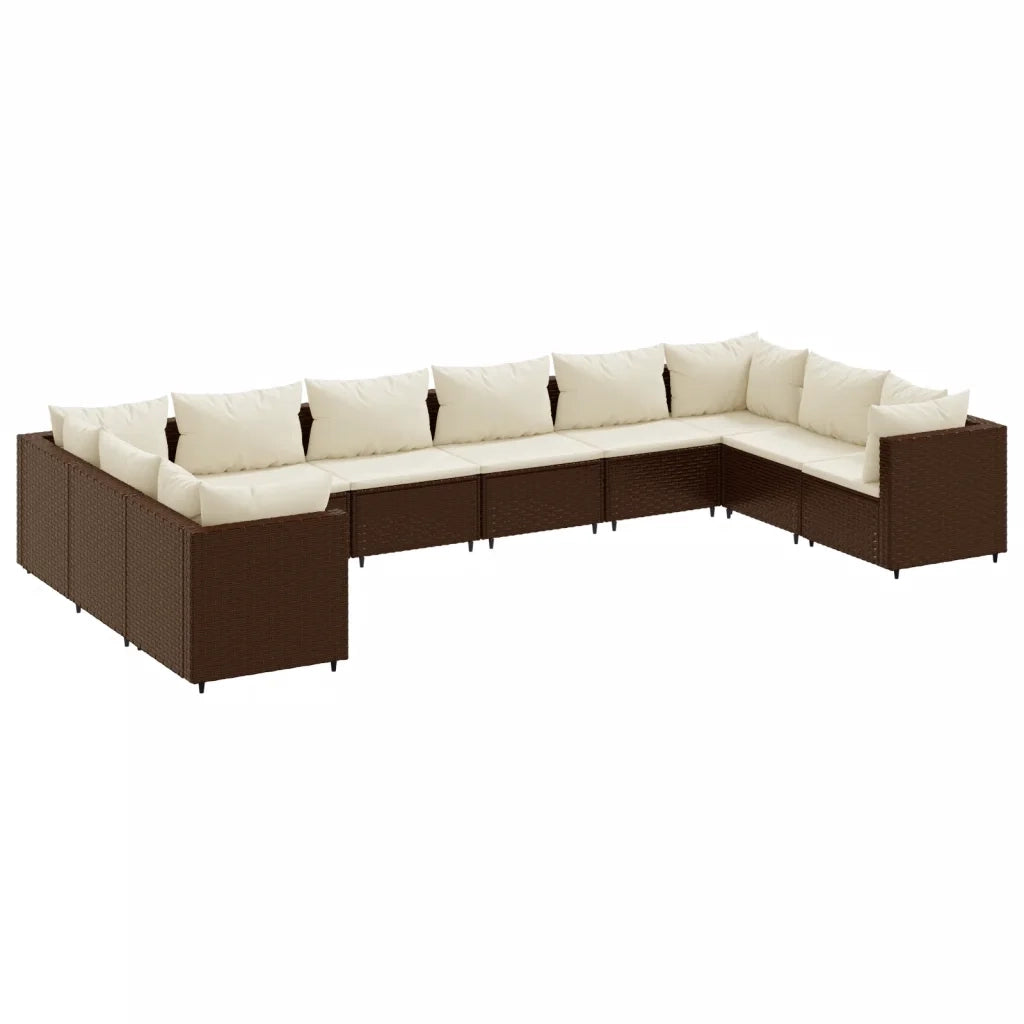 Set Divani da Giardino 10 pz con Cuscini in Polyrattan Marrone 3308281