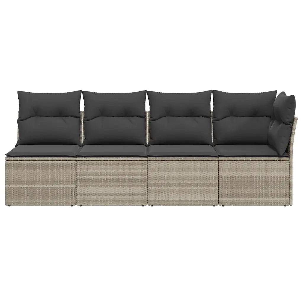 Divano da Giardino con Cuscini 4 Posti Grigio Chiaro Polyrattan 366177