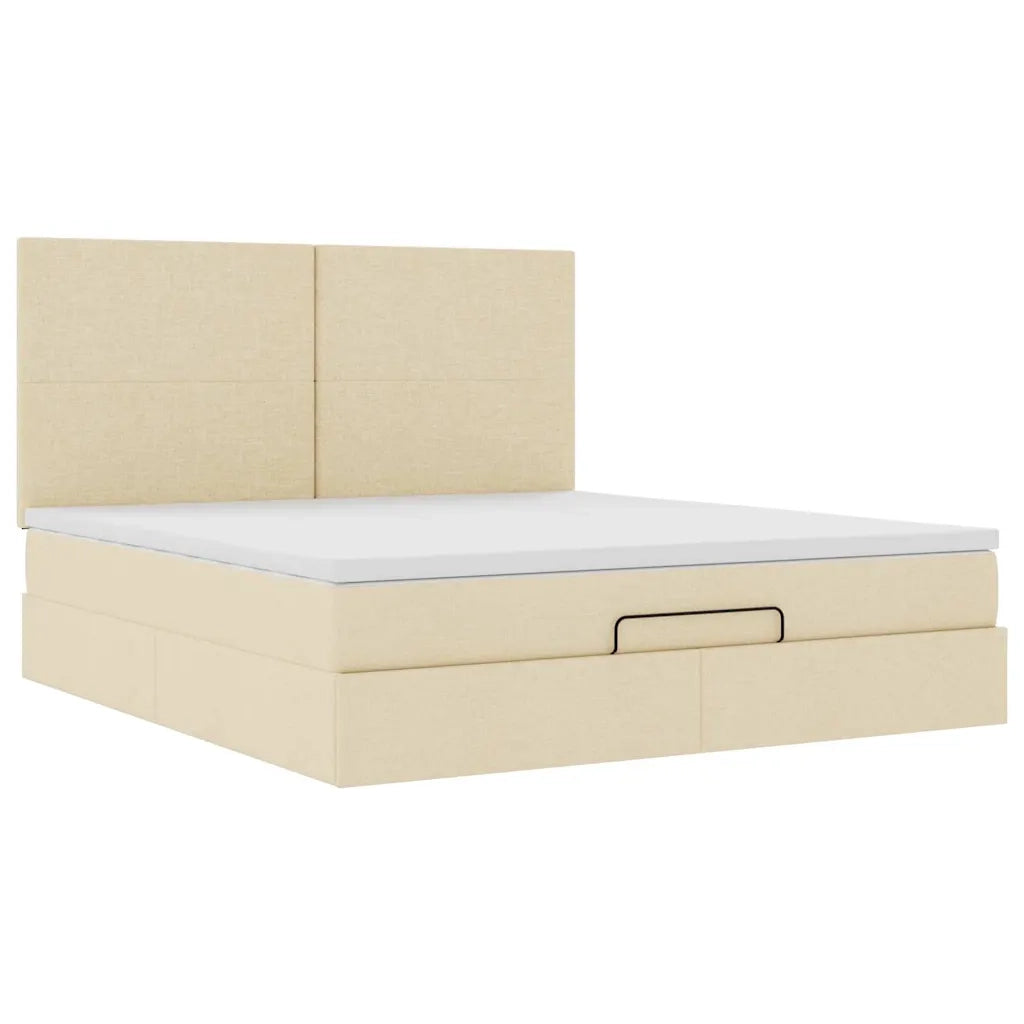Struttura Letto Pouf con Materasso Crema 160x200 cm in Tessuto 3313939