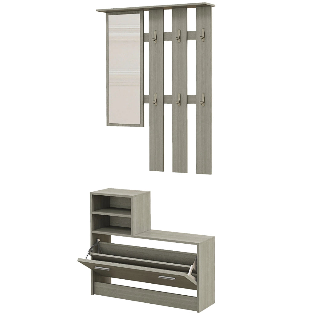 Set Mobili da Ingresso con Appendiabiti, Specchio, Panca e Scarpiera ¨C Minimal ¨C Grigio