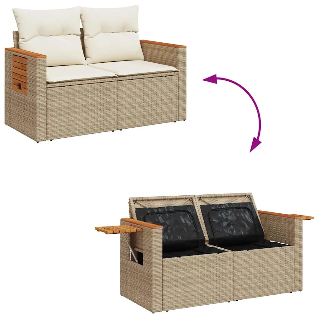 Set Divano da Giardino 5 pz con Cuscini Beige Polyrattan Acacia 3327544