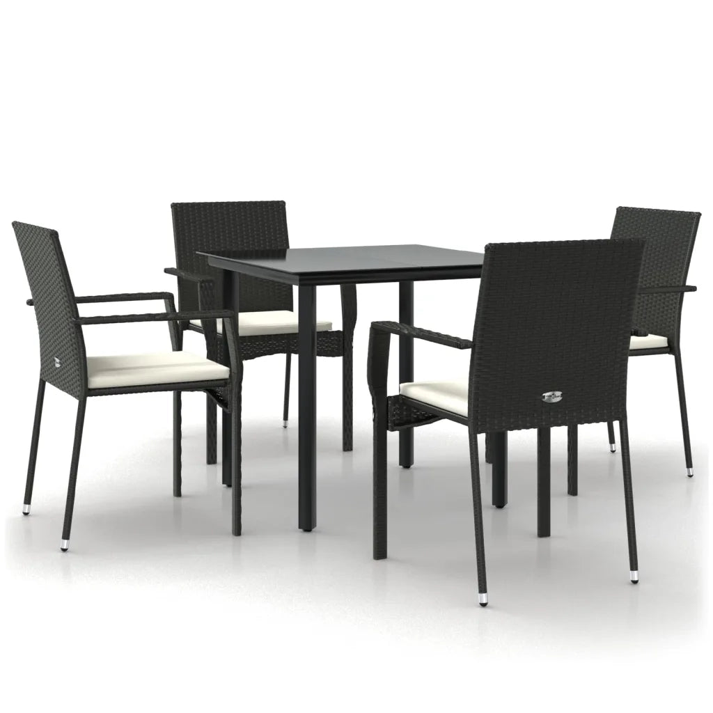 Set da Pranzo da Giardino 5 pz Nero con Cuscini in Polyrattan 3185132