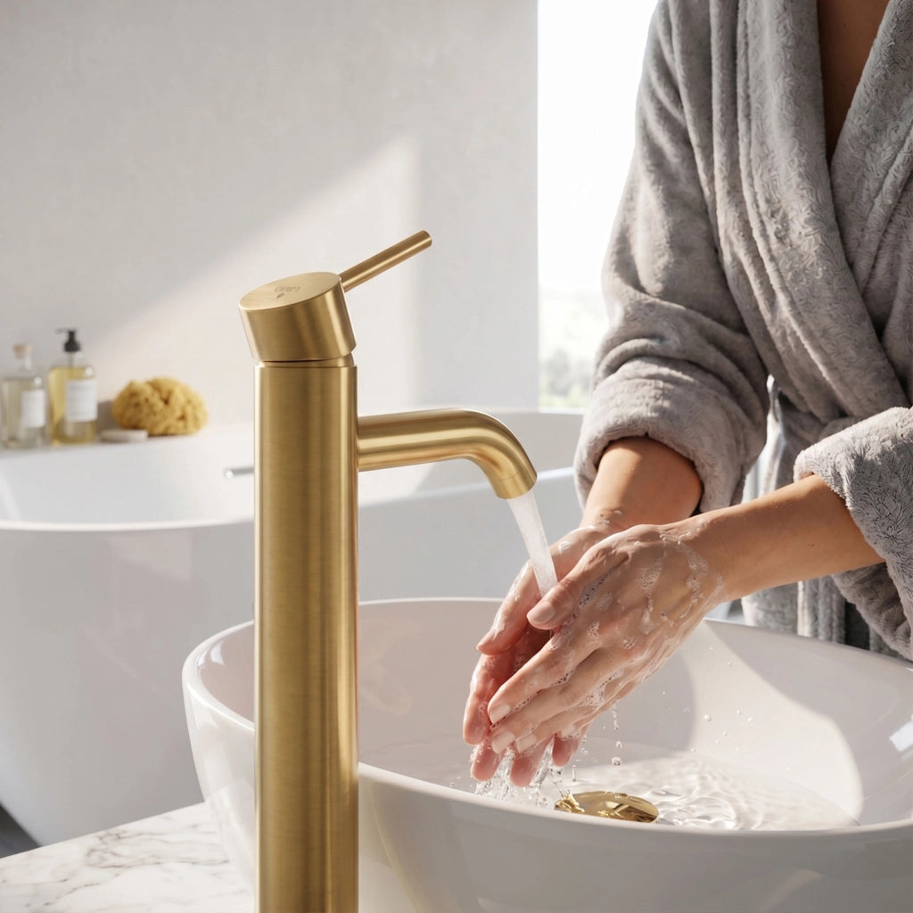 Rubinetto lavabo alto da appoggio miscelatore bagno oro VERTI