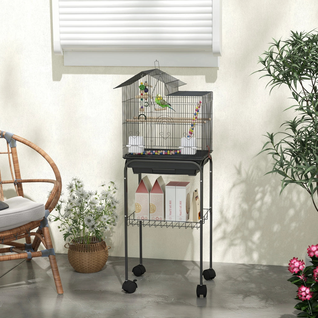 Voliera per Uccelli con Ruote ¨C Minimal ¨C 46x36x120 cm Nero