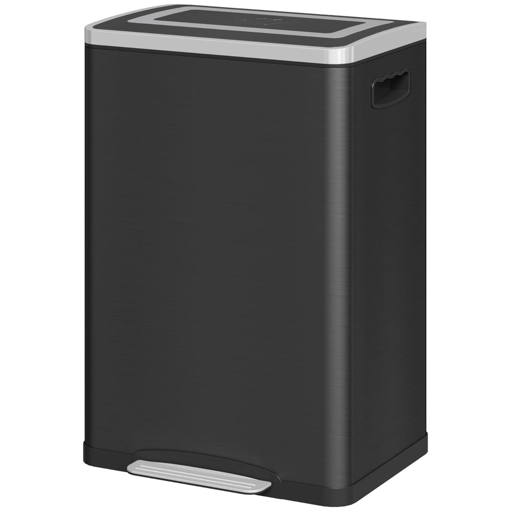 Bidone Immondizia a 2 Sezioni da 20L con Coperchio Silenzioso. in Acciaio Inox e PP. 40x34.8x59 cm. Nero