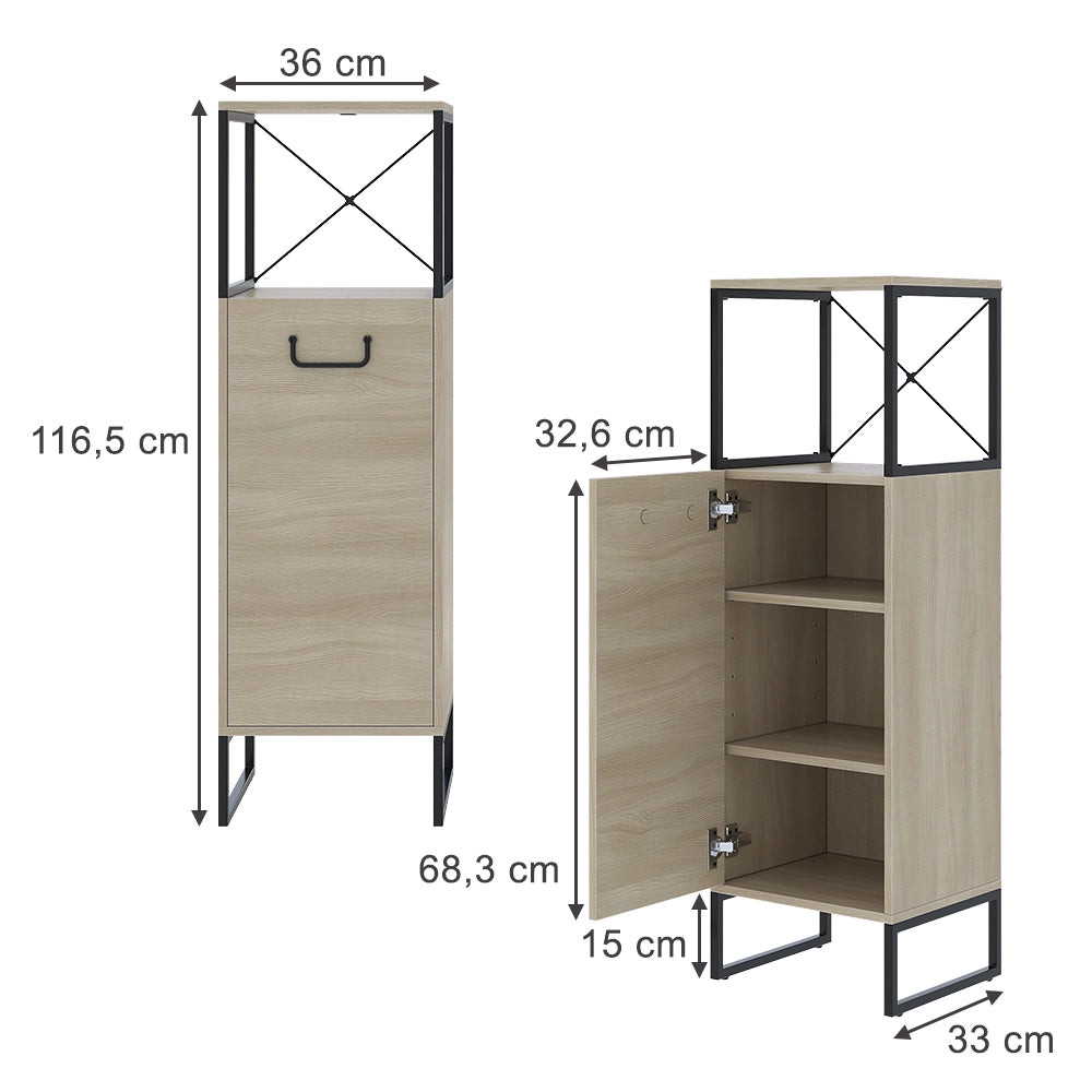 Vicco Mobiletto midi Quercia/nero 36 x 116.5 cm